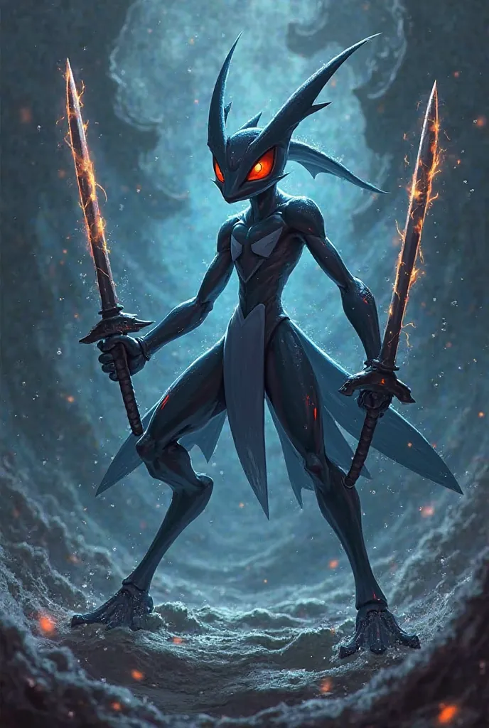 Greninja pokemon hold three swords