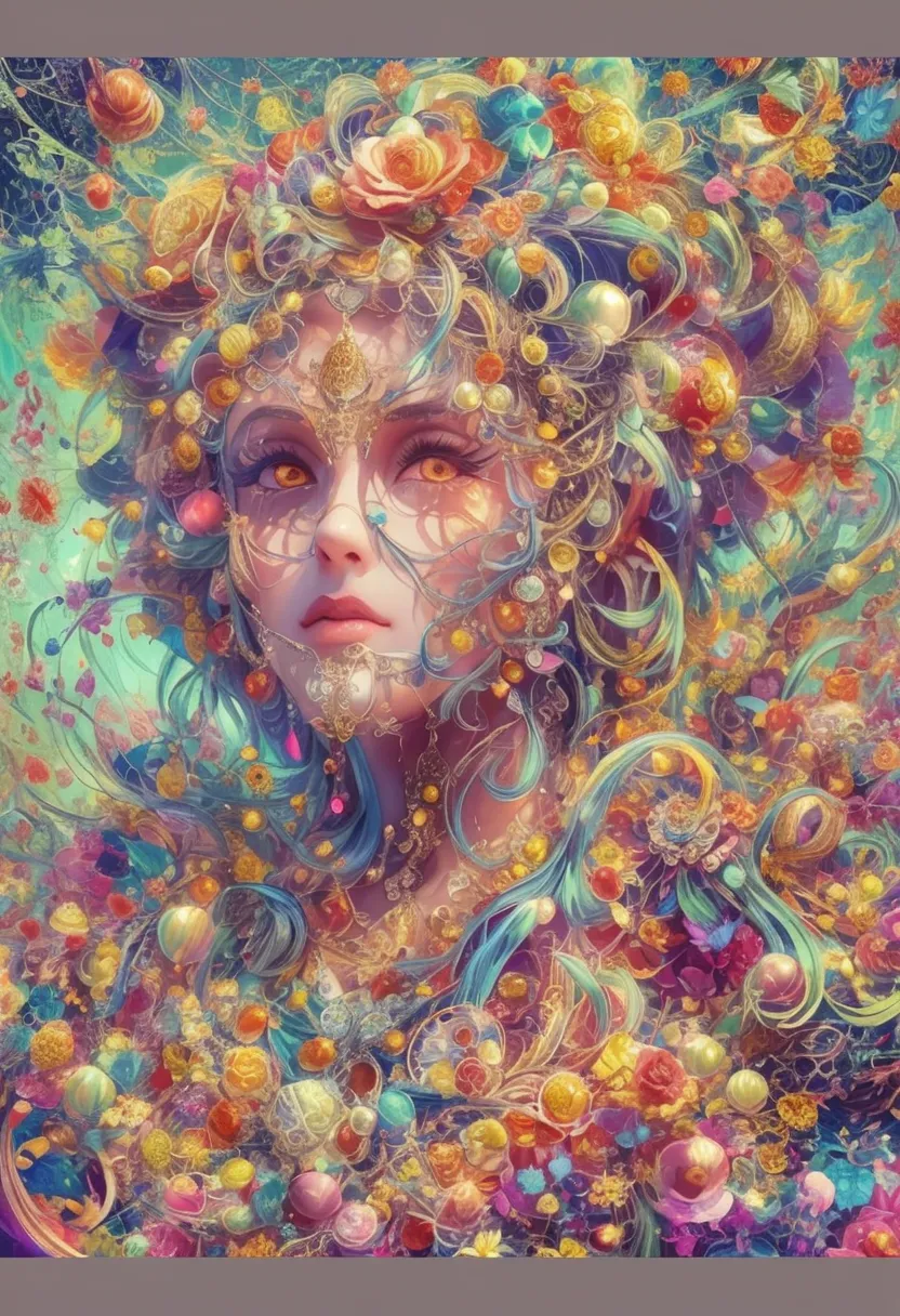 a painting of a woman with a lot of flowers on her head, elaborate digital art, intricate digital painting, intricate oil painting artwork, thomas veyrat intricate, intricate fantasy painting, intricate colorful masterpiece, highly detailed digital art, ex...