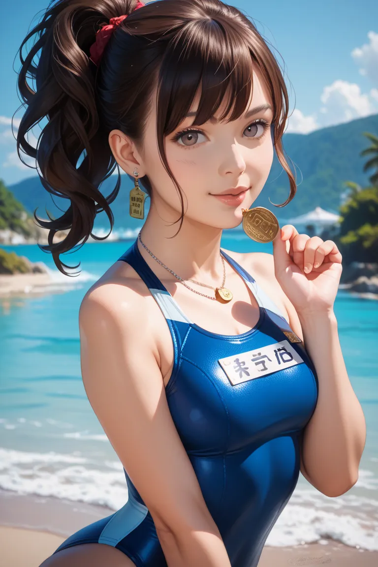 A cute Japanese woman who is as realistic as possible in a swimsuit