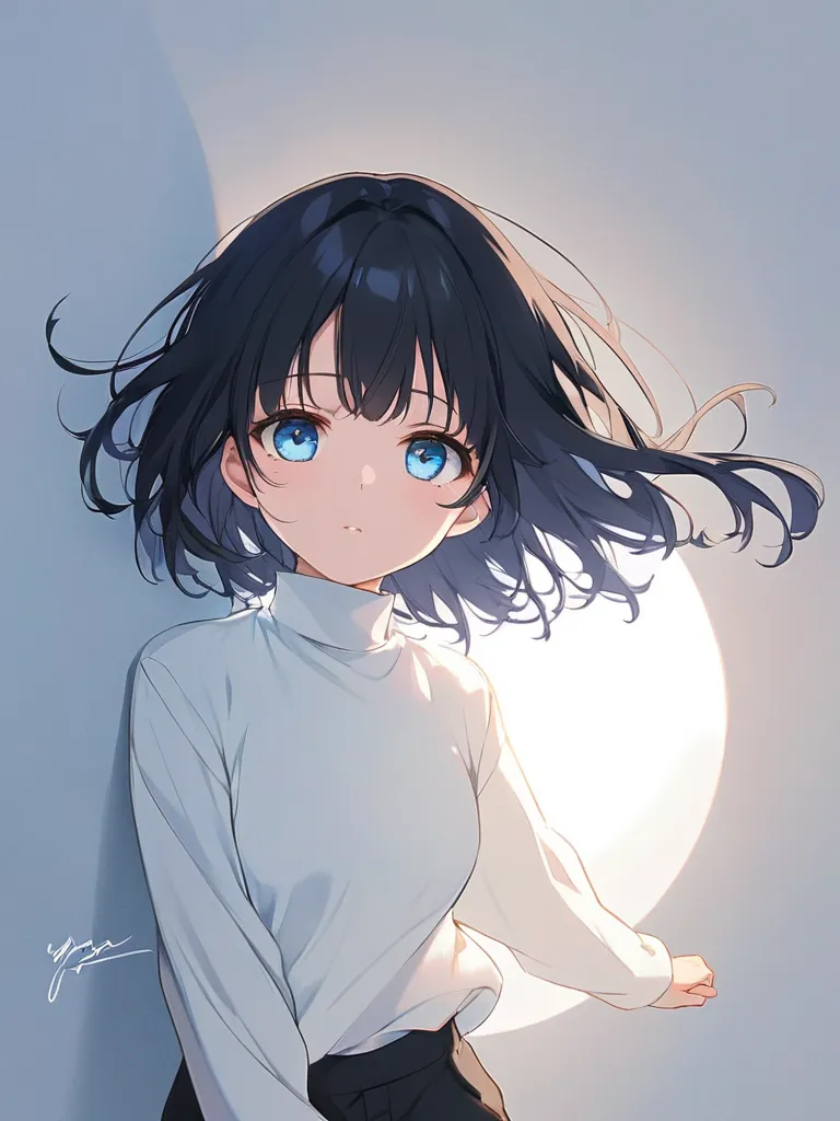 Adult Women, high resolution on down, blue eyes, Black Hair, anime, Soft Light, gaze, Long Sleeve 1 person Older sister handwritten illustration  pop shortcuts,
Accurately depict the body ›
Normal clothes pants 水彩画　 Soft Light 背景無地　Oblique face up