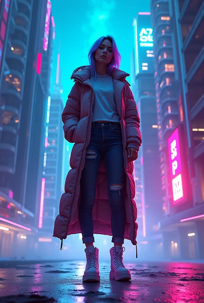 "A dynamic, modern, and stylish image that represents the fusion of fashion and technology. The design should include futuristic elements like neon lights, abstract patterns, and a sleek, high-tech vibe. The main focus should be on a confident, fashion-for...