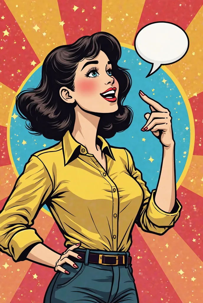  a comic with a retro style like the 50's or 60's, with a female character inviting us to Design Week at the UIN. 
• Vibrant colors (red, blue, yellow, rosa)
• Dynamic vignettes showing emotion for the event
•speech bubbles but that don't have any text tha...