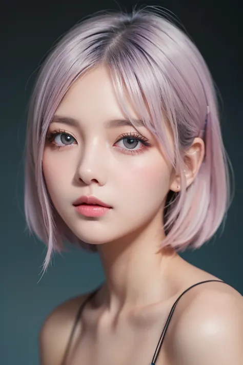 ((Masterpiece, best quality )),(Negative Space :1.4),( 1 girl, Alone:1.4),  beautiful eyes in every detail  , Floating Pastel Pink and Lavender Hair,  lavender eyes , At night, Starry Sky, Shining Star