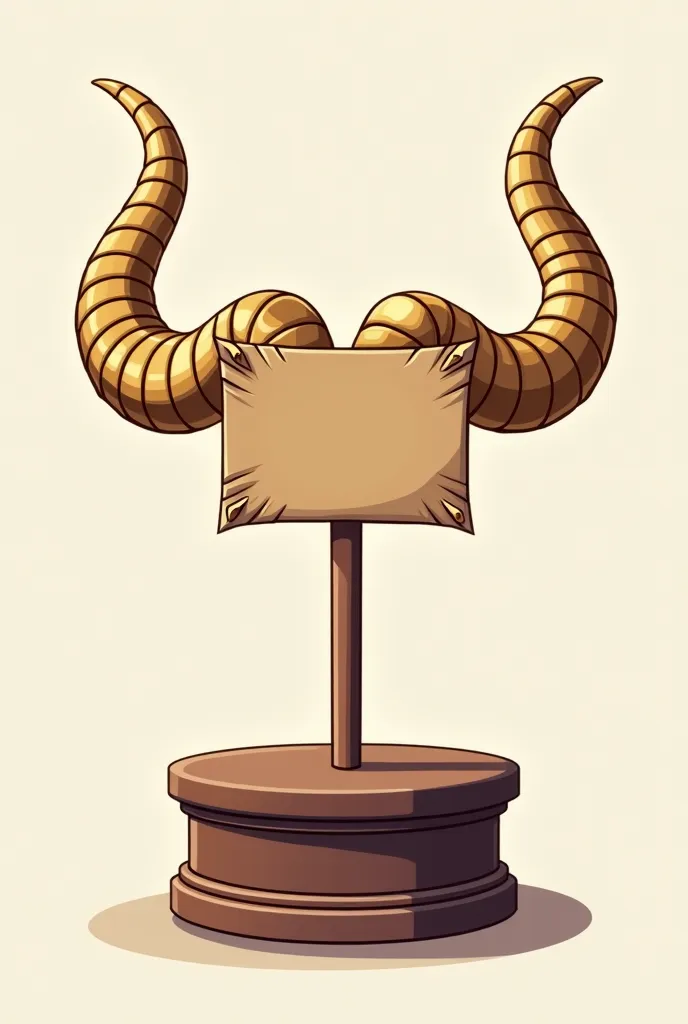 a cartoon of a large horn with a sign on it, ram horns, gold ram horns, great horns, without background, giant horns, large horns, long horns, short horns, two horns, official illustration, big horns, drawn image, tusks, cow horns, concept art, concept art...