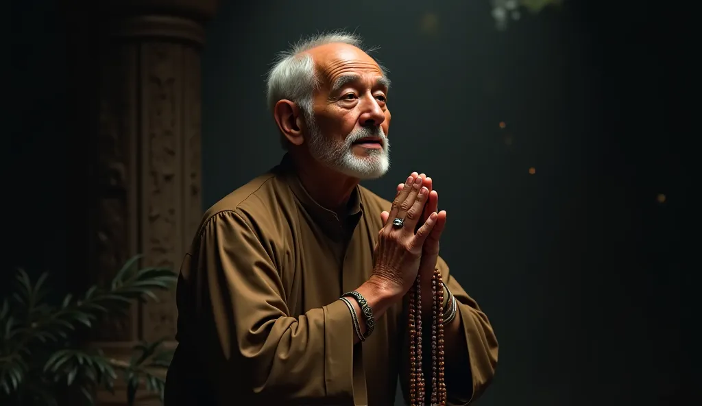 Man with prayer beads in hand