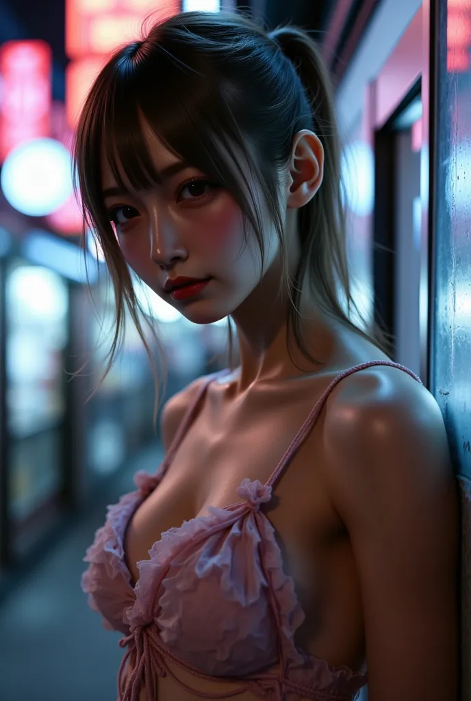 super realistic, photorealistic, dramatic scene, shadow, Global Illumination, Alone, (Age Famous Japanese Idol Girl), very beautiful and fragile Japanese girl, So beautiful、very cute but masculine and cool face, (very big breasts), Surimi West, (very big b...