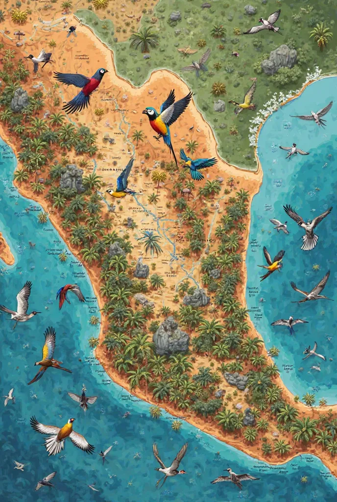 Map of Quintana Roo with birds