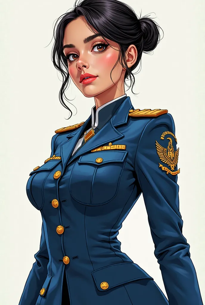 pfp of a manga girl art in pakistan airforce uniform(navy blue), the girl should be slim