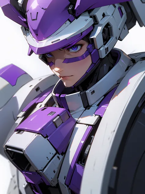 a close up of a robot with a purple suit and white helmet, # mecha, purple armor, full body mecha suit, greek god in mecha style, cool mecha style, mecha suit, mecha inspired, decepticon armor plating, anime robotic mixed with organic, ferra white mecha, h...