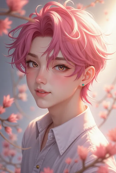 A pretty man with pink hair and a pretty face like the gentle protagonist