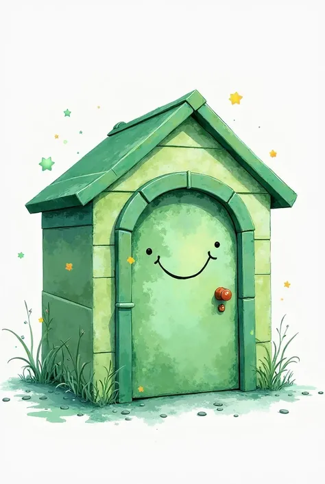  car garage toy box, closed door , solid color green ,  High Resolution , watercolor cartoon style, fond blanc 
 High Resolution , fine details,  smile, Border, 