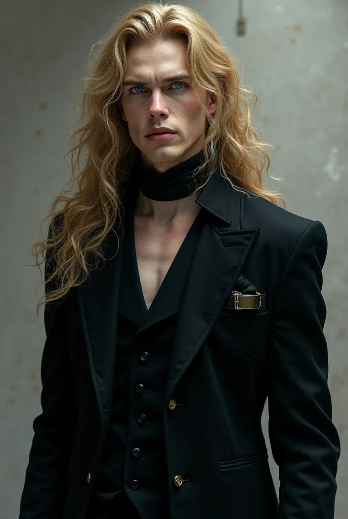 Man tall blonde long hair  curly italian face like Bjorn andressen alike  blue eyes pale white fine man stamp Alucard 