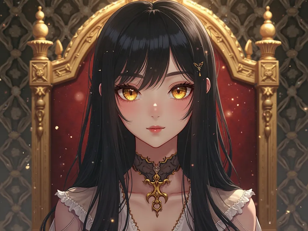 anime style royalty black hair golden eyes girl 