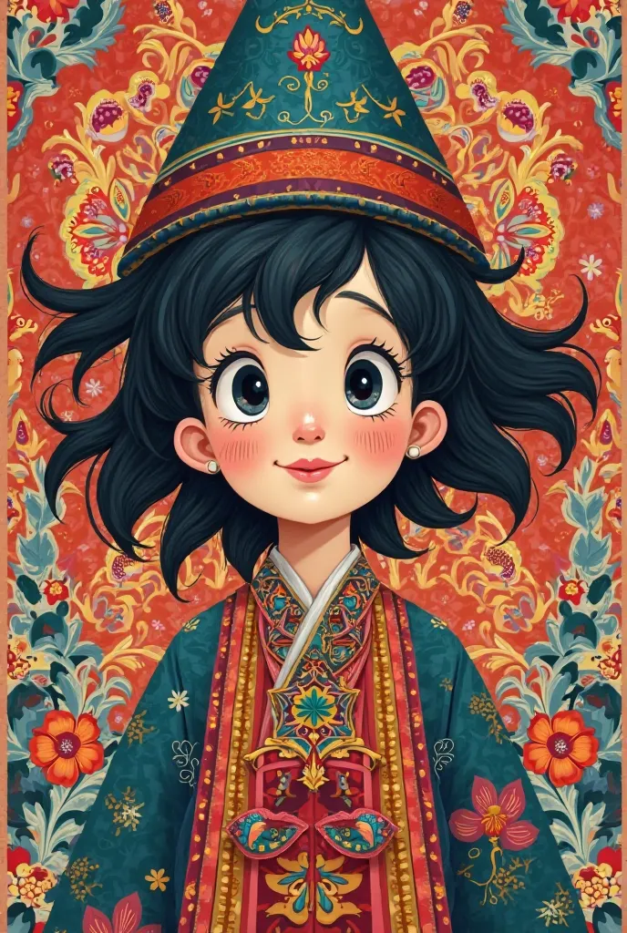 Draw small ren with a twist in Kazakh traditional style