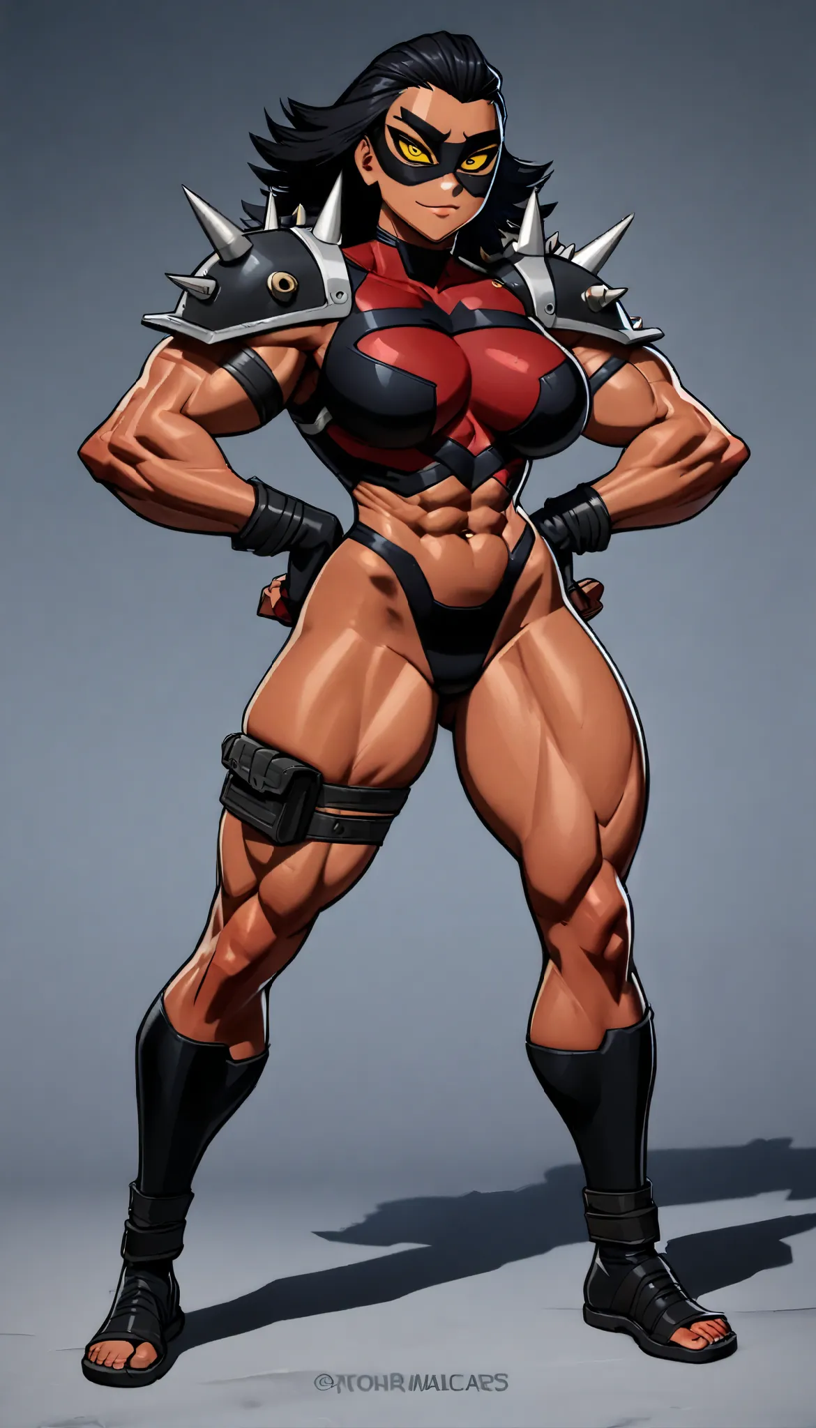 (Looma), Ben 10 Omniverse, (Malice), Marvel Rivals, 1girl, Mature Female, muscle female, anthro, (masterpiece), (high resolution), ((My Hero Academia style)), (solo full body portrait), adult Female, 20 year old, tall, (athletic figure), (toned body), (Red...