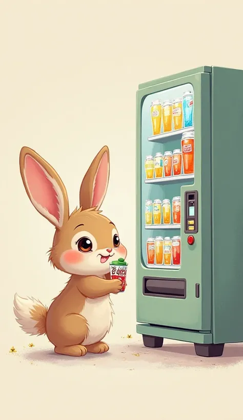  no background　Illustration of a cute rabbit buying juice at a vending machine