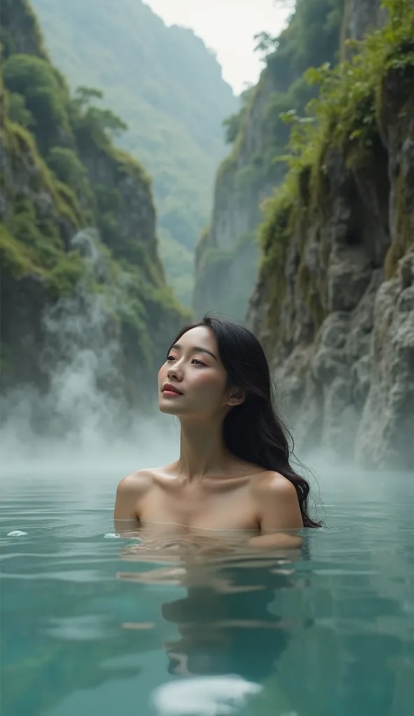 A woman in a hot spring