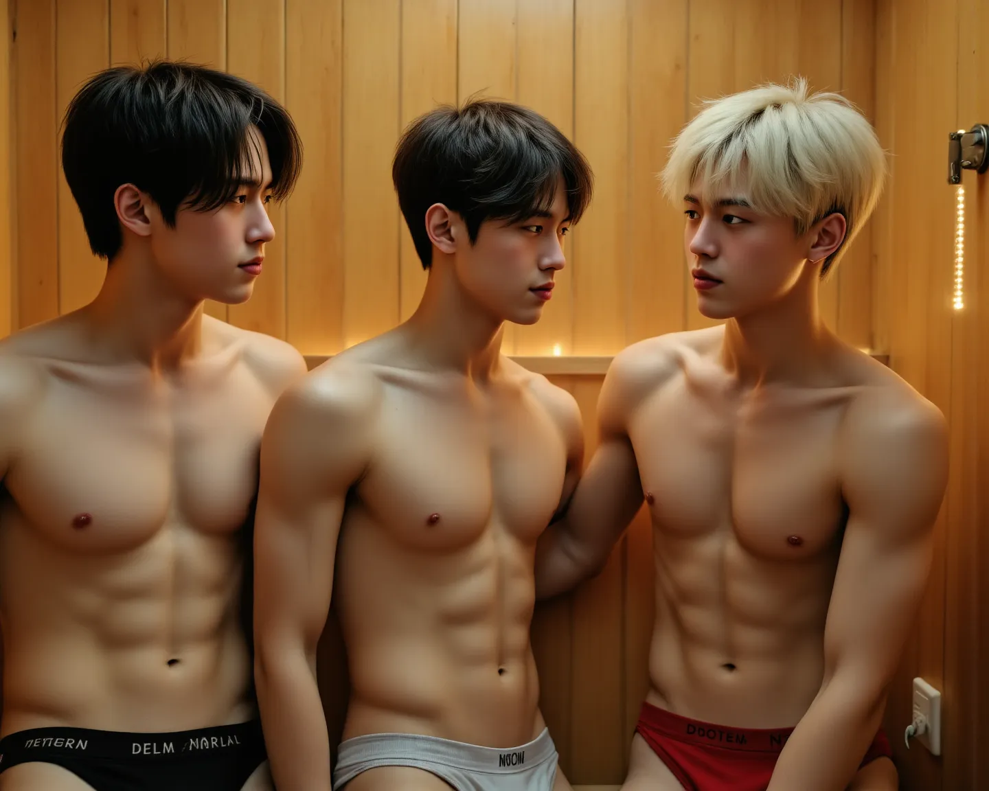 （A GROUP OF SOUTH KOREAN HANDSOME MALE STAR HIGH SCHOOL STUDENTS），(Chest Full )，（STEREO ABDOMINAL MUSCLE），（ delicate cute face ），Fragmented cap hairstyle，Slim Short Hair ，Wool Curls，inverted triangle body，Five-Toe ， five fingers，Crotch Full of Details，High...