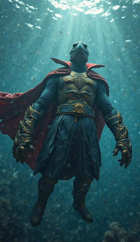 in an 8K cinematic scene with dramatic lighting, imagine the mystical fusion of Marvel's Doctor Strange with the wisdom of a turtle Navy, where the hero's iconic features are kept in the spotlight. His figure shows the detailed costume and the floating cov...