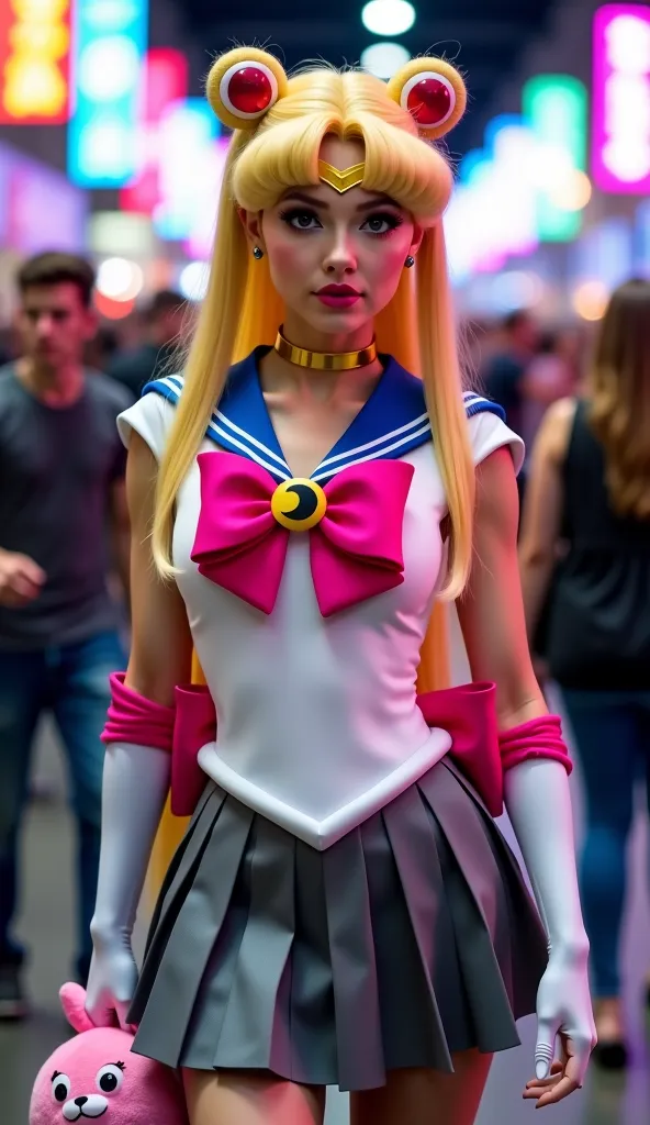 At Comic Con, a pretty young European woman with bright blond hair huddled through the crowd. She is heavily made up .Her costume was unmistakable: Sailor Moon. The leopard print sailor dress with the blue collar and pink bow was faithfully reproduced.The ...