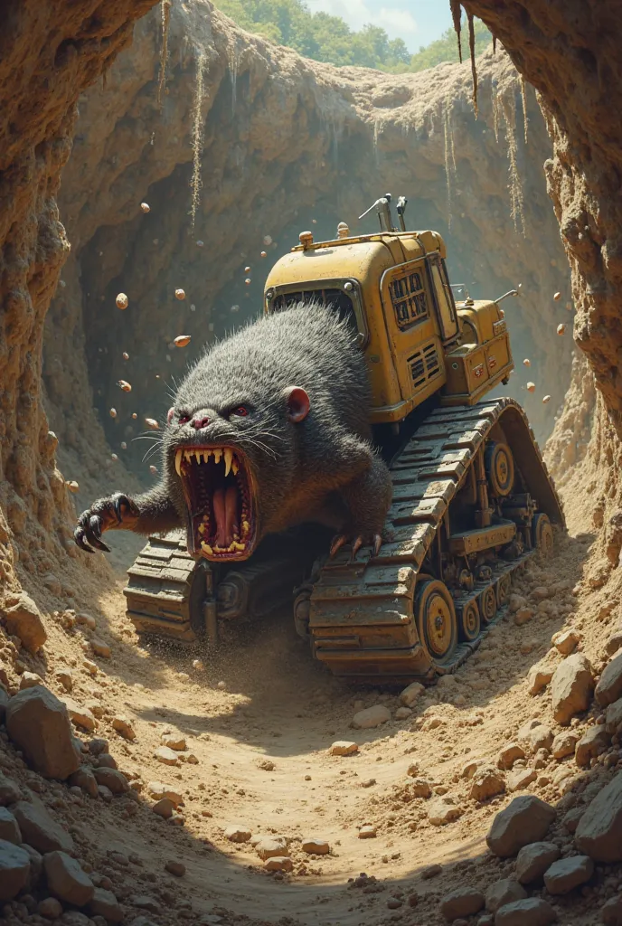 Draw the mole fighting with the excavator 