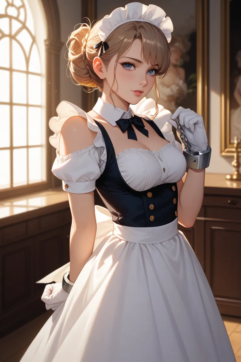  Anime Girl，maid，White Gloves，handcuffs，bondage， Locking Chain，bundle