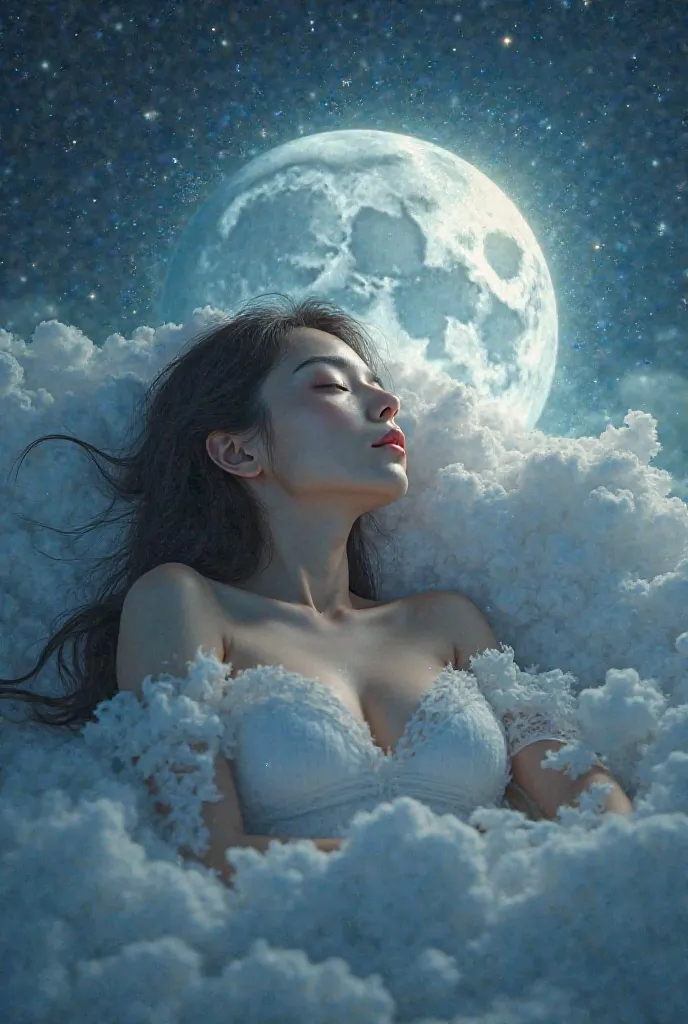 A very beautiful girl sleeping alone in the arms of the moon 