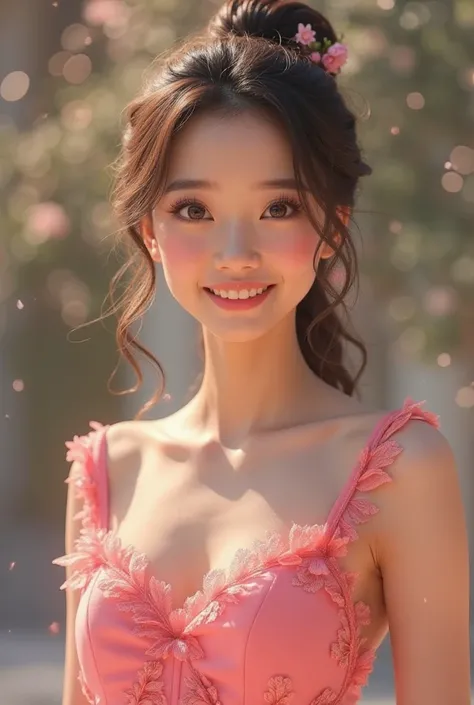 BRIDESMAID,20YEARSOLD,PONYTAIL HAIR, PINK DRESS ,MAKE UP