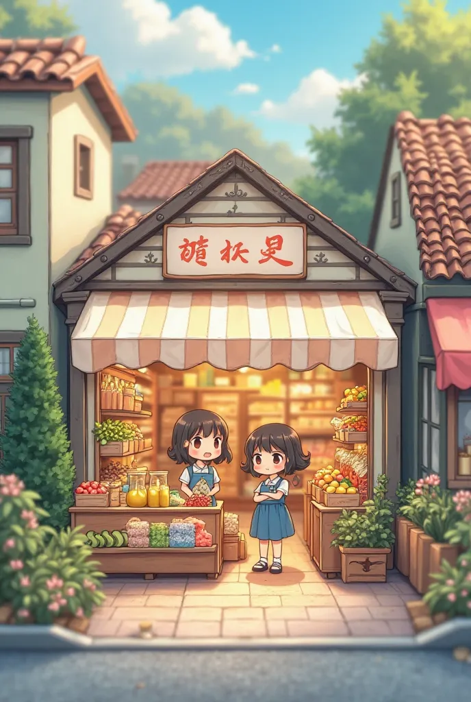 Cute anime close up mini grocery store drawing featuring 2 s