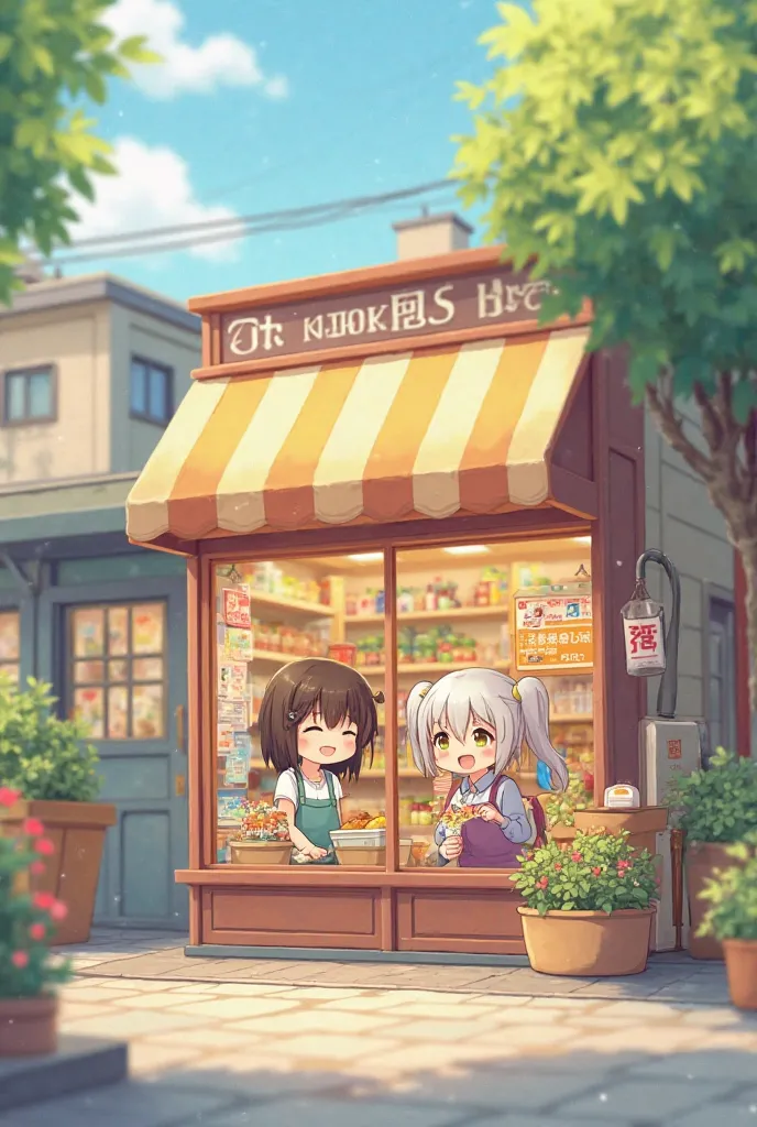 Cute anime close up mini grocery store drawing featuring 2 s