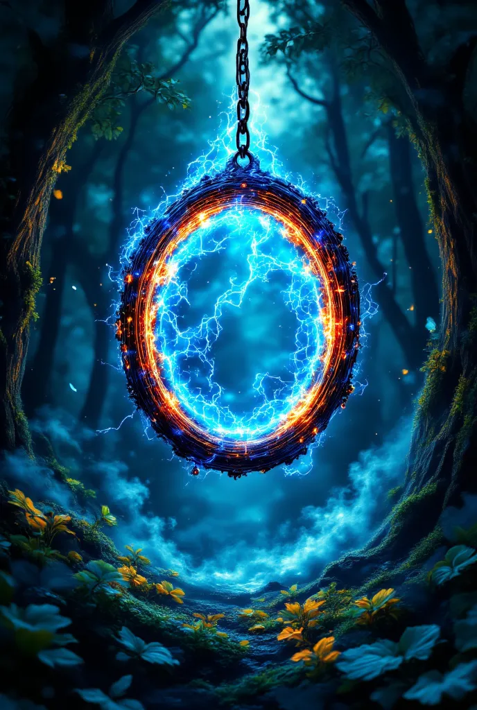 {{A ((mystical and ethereal)) depiction of {((a glowing portal suspended between ancient trees in a dense, enchanted forest))}}} with {((vibrant swirling lights, magical mist, and faint runes carved into the portal's frame))}. This is a {((fantasy illustra...