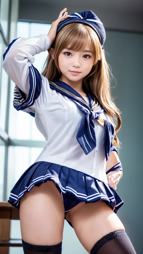 masterpiece,Product quality,Young and Beautiful Detailed Japanese Woman,smile,Famous Pin-up Model,Sexy Photo Book Shoot ,Flashy High School Girl Cosplay,
(well-proportion:1.3),Medium build,
(Cowboy shot),( taken from below:1.5),(Composition with emphasis o...