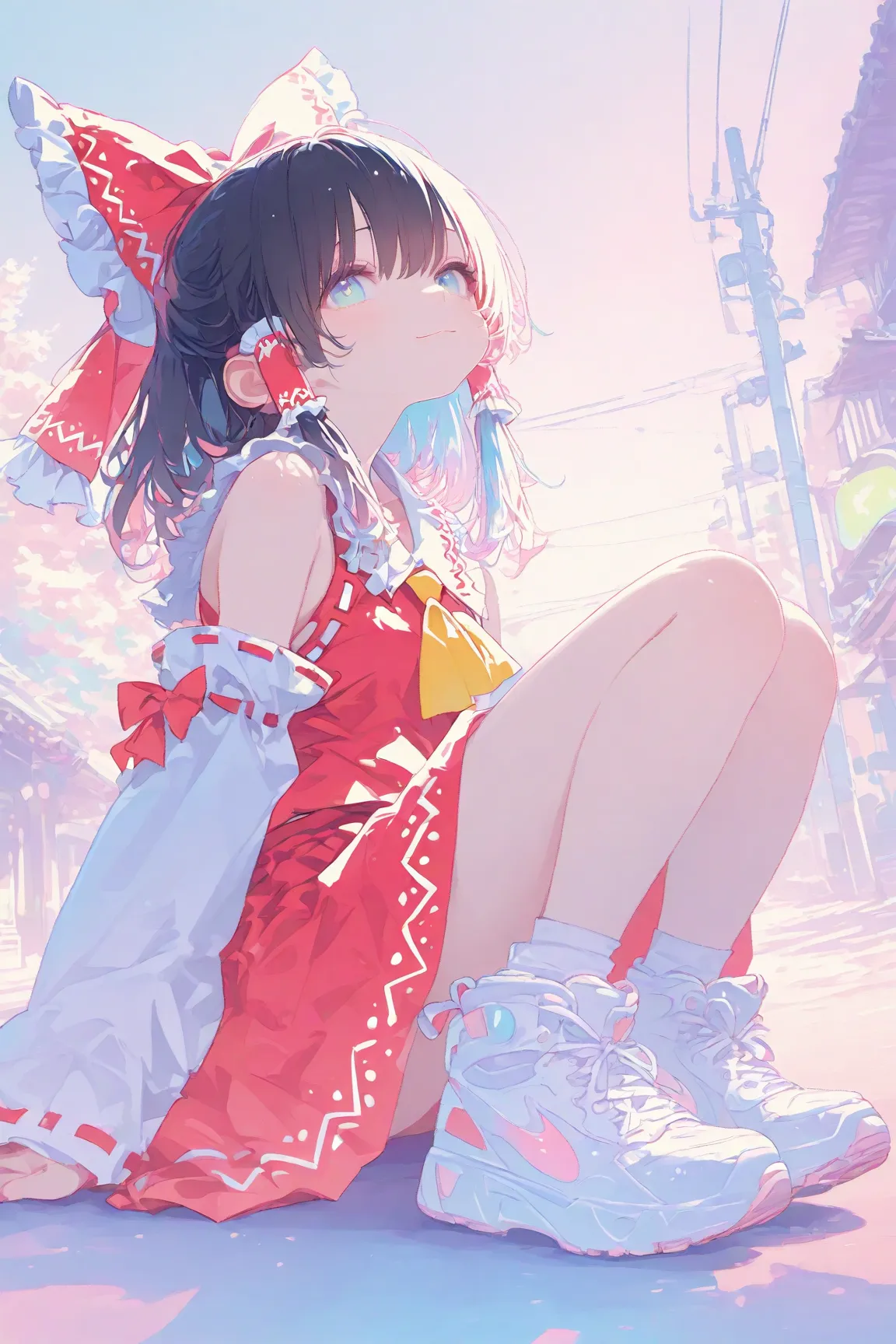 trk,pastel colors illustration,SagawaStyle,Cute 1girl\(rem \(hakurei reimu,cyan eyes,light smile,(dynamic pose:0.25)\),fullbody,ground shot,masterpiece, best quality, 8k, highres, ultra-detailed,HDR, UHD, professional, vivid colors