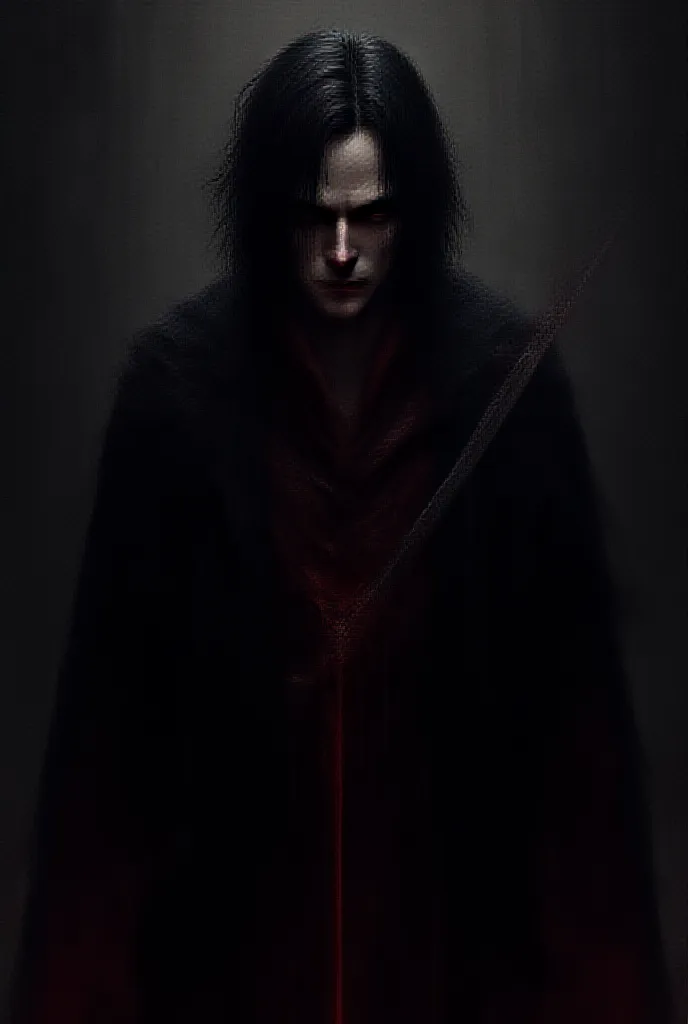 Master piece, highest quality, Create an elder of a demonic sect. The character looks like he is in his late twenties or early thirties. He is handsome. He has black shoulder-length shaggy hair. He holds a one-handed sword that is dripping with blood in hi...