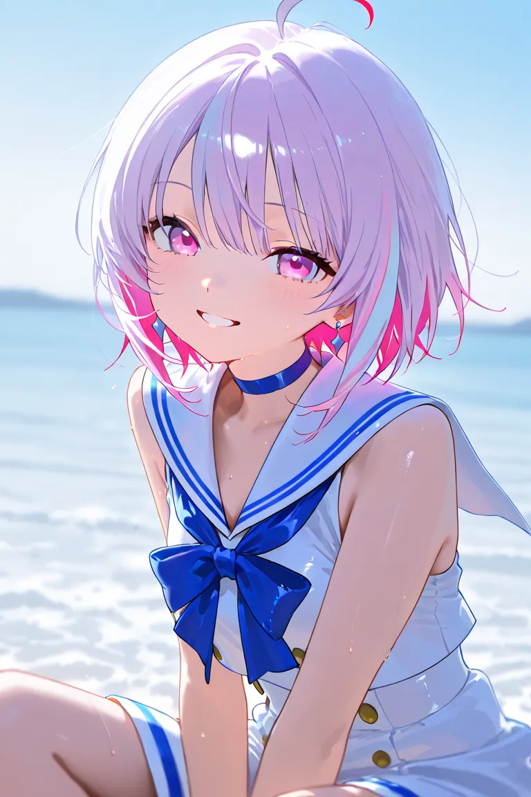 cute髪型,  sailor suit、cute、one girl、Women wearing two-color hair 、Cool colors、Purple