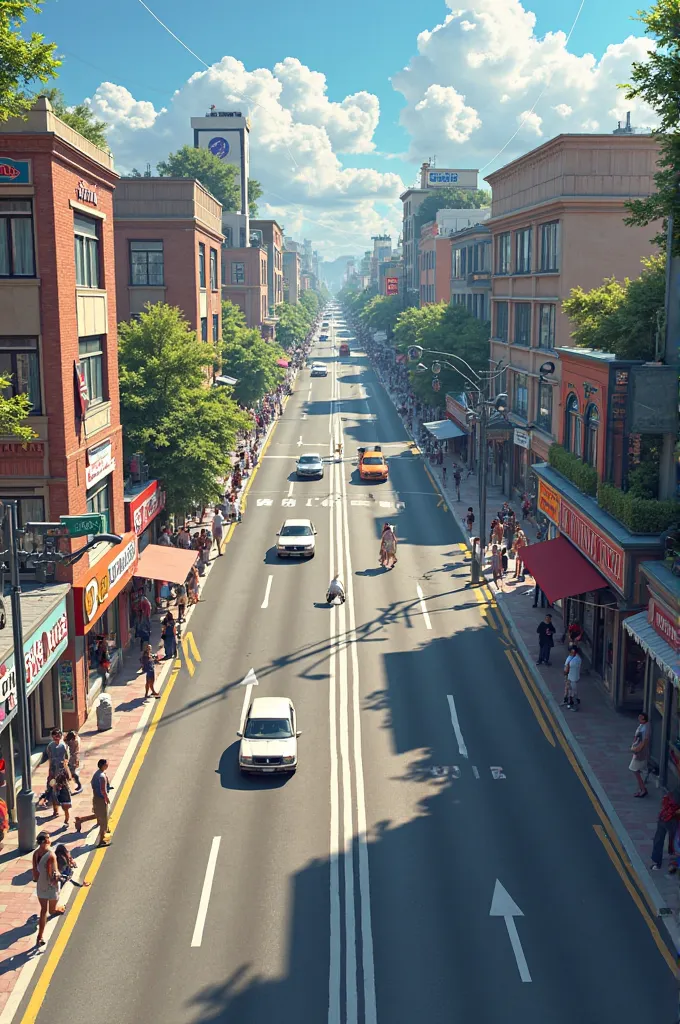 double road left and right side four shops and vehicles on the road