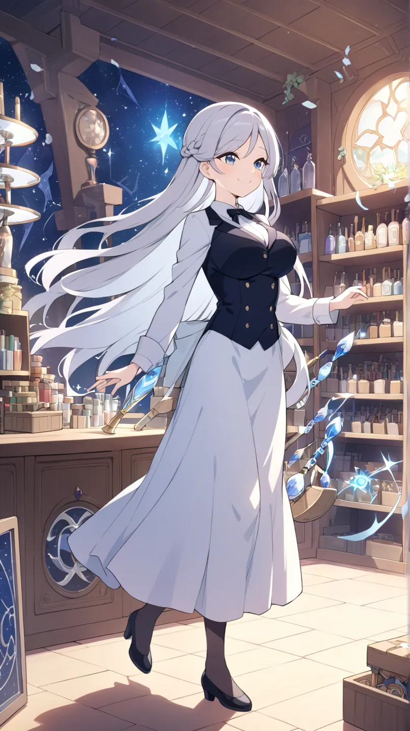 Formal wear, big breasts. Smiling alone. Her steps are calm and her temperament is cool, like an ice and snow queen. Her long silver hair swayed gently in the wind, and every step exuded an inaccessible aura. When she glanced at the dazzling array of magic...