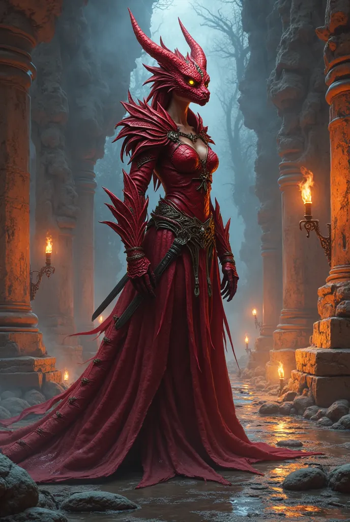 DnD, red dragonborn, rogue, female