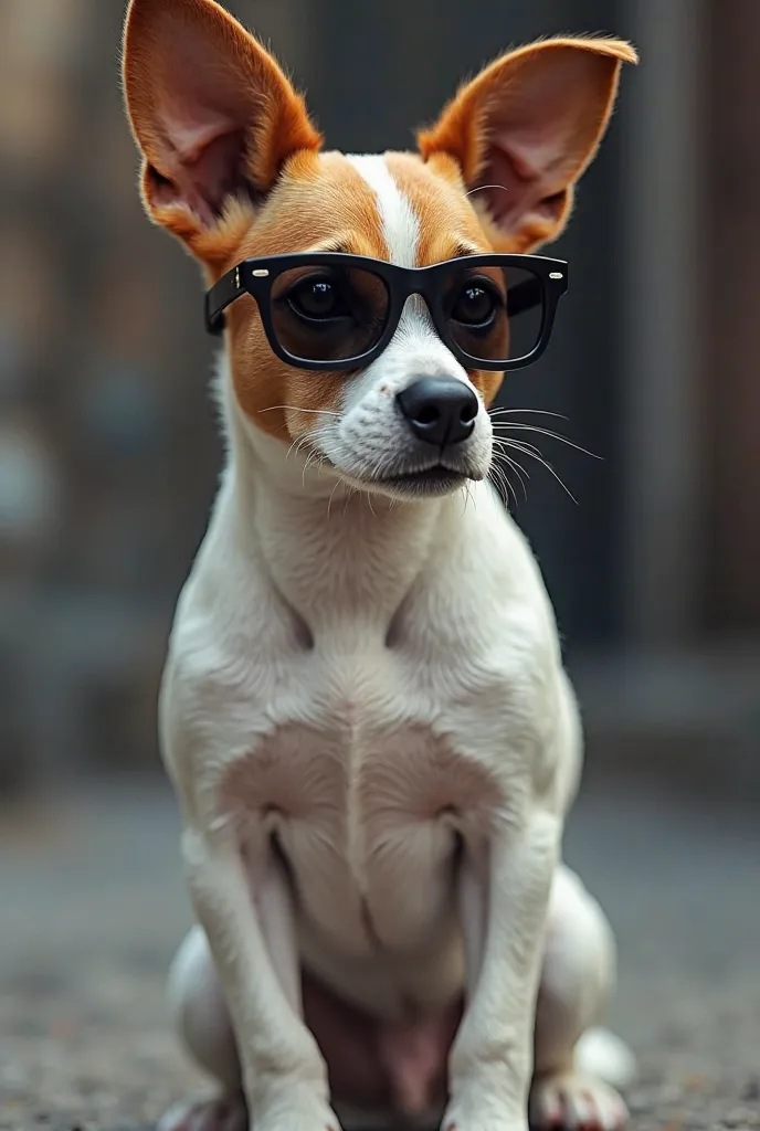 a jack russel dog with muscles and sunglasses