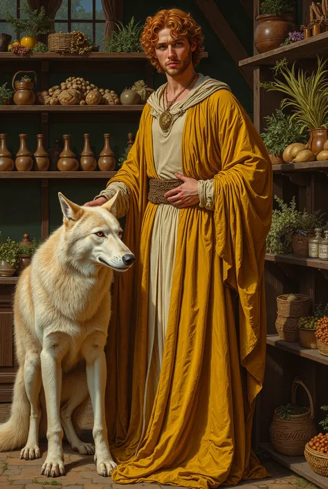 rompts
Copy
((fullbody))in jc leyendecker and paul cadmus art style, "the healer", fullbody, close up big blonde wolf, perfect anatomy, the merchant, shelves with HERBS, FRUITS, LITTLE BOXES, VEGETABLES, GRAINS, DUMBBELLS , reach intricate background LARGE...