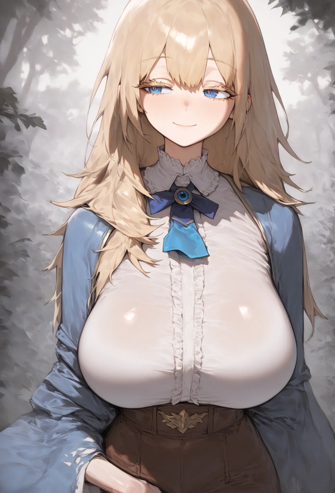 score_9,score_8_up, score_7_up, score_6_up, score_5_up, score_4_up, ((aniclip)), 1girl, solo, masterpiece, best quality, highres, age girl, looking at viewer, shy, Blonde-hair, long hair, bangs, blue eyes, (large-eyed person), ((round eyes)), ((bulbous eye...