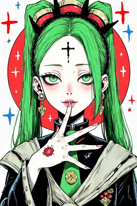 (has the best quality, sketch:1.2),practical,Illustrator ,cunning， Japanese cartoon ,1 girl,  Hatsune Miku ，detailed lips, hand，Off Shoulder， Neon long hair , high ponytail green ， masterpiece,  This style is retro, DJ