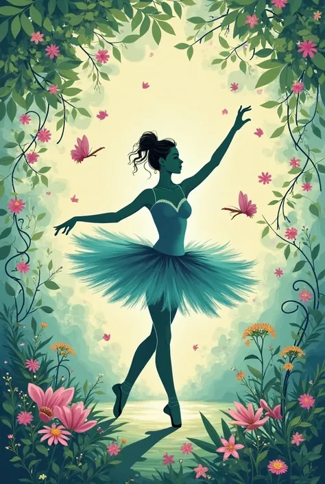 Poster about ballet workshop with green colors, pink and blue with the name Petite de la Danse 