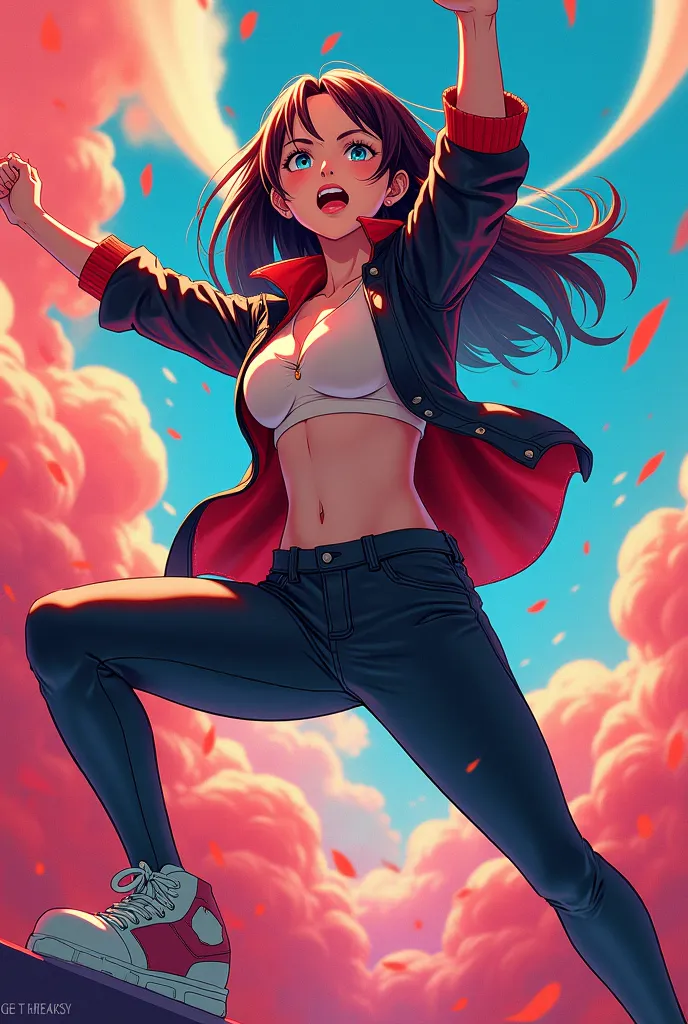 Anime girl doing franky pose jacket