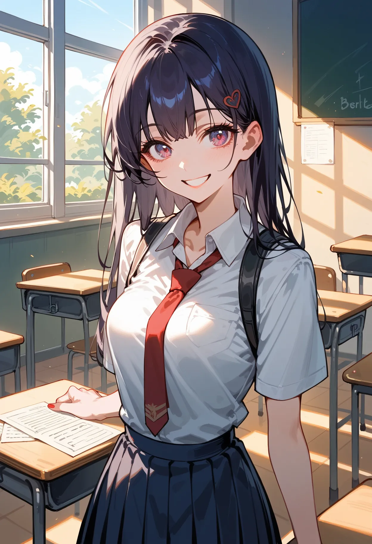 Score_9_more than,Score_8_more than,Score_7_more than,  Animation Style , fear, schools, ( in the classroom:1.1), 1 girl, Yandere, Pretty Girl,  schoolsgirl,  beautiful schools uniform,  small boobs, best eye quality , (  smile  :1.2), high resolution