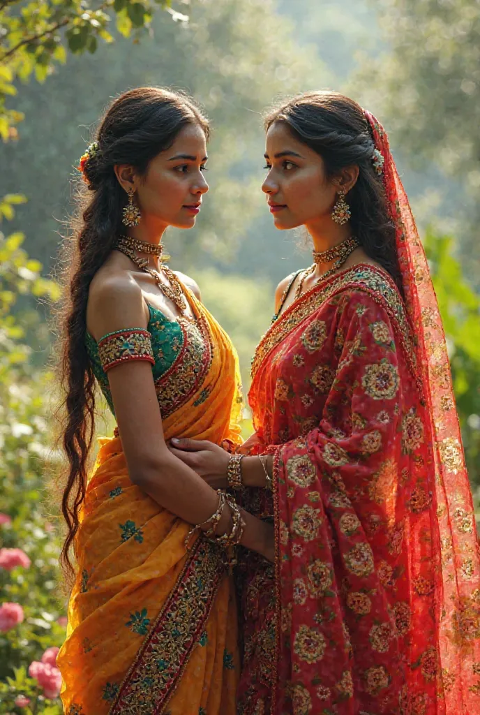 Two girls wearing beautiful shirts named Sari and Fari