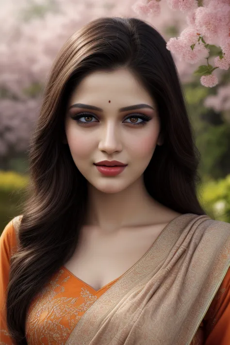 1woman, beautiful, alluring, cute face, detailed, smirk, masterpiece, full body shot, orange, salwar, kameez,