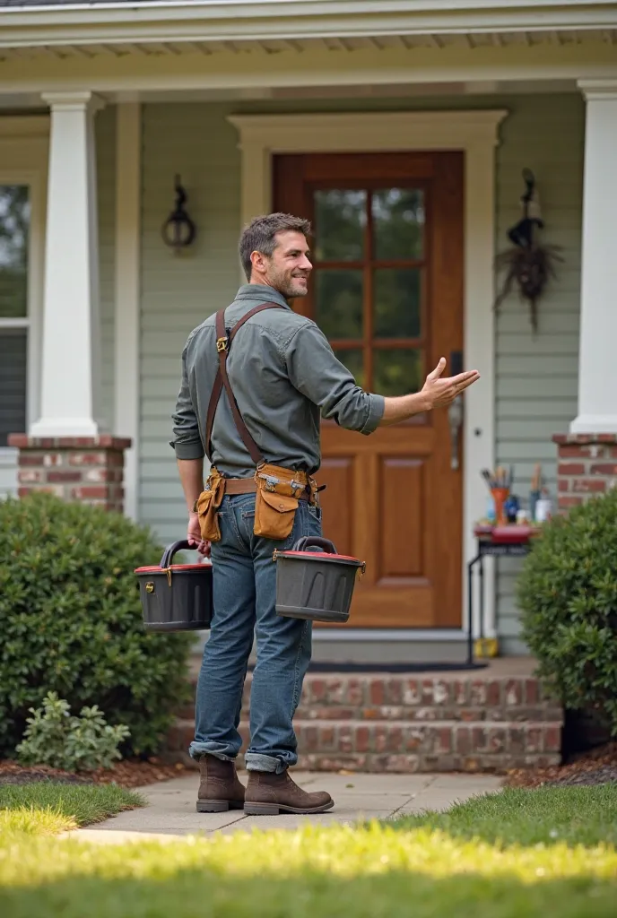 A handyman ringing a doorbell