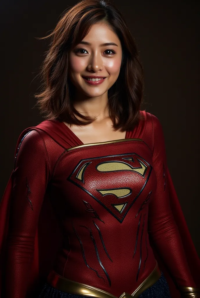 supergirl woman、metal、red、full body、metalタイツ、bob hair、 Gold、Letter S on chest、high quality、realistic、4k real、Professional、Extremely Detailed Description、HDR、UHD、Studio Lighting、photorealistic、vivid color、 bokeh effects 、dark fantasy art、 Metallic 、texture ...