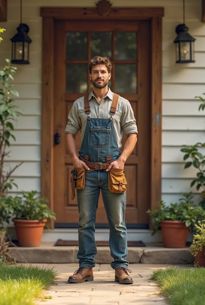 Handyman right in front of a door step